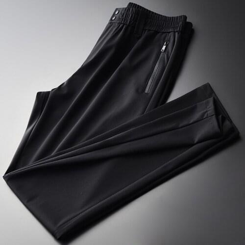 Classic Spring And Summer Mens Trousers Fashion Silky Ventilate Soft Casual Black Men Casual Pants Plus Size 4xl Slim Pants Man