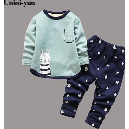 Unini-yun Winter Spring Autumn Casual Boys Clothes Sets Cotton Shirts + Pants 2Pcs/set Cartoon Print Kids Clothes Warm Sets