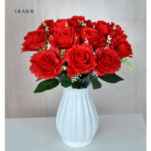 Red Artificial Rose Flower 12 heads Fake Artifical Flower for Wedding Party Registration Background Decorations