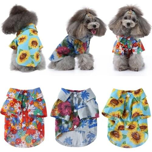 Pet Summer Beach Shirt Fashion Island Style Hawaiian Print Dog T-Shirt Cute Casual Soft Travel Short-Sleeved Cat and Dog Clothes