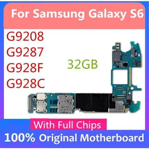 For Samsung galaxy S6 Motherboard G9208 G9287 G928F G928C Logic Board Unlocked 32GB Mainboard Europe version With Full Chips