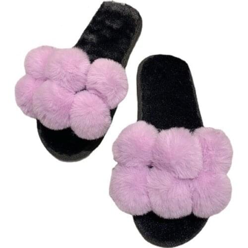 Cute Winter Plush Slipper Indoor Home Warm Shoe Women House Slippers with Pompom Balls Fur Shoes Zapatos De Mujer