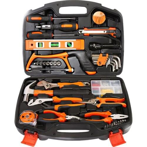 Multipurpose Hand Tool Kit General Household Repair Tool Set Wrench Screwdriver Plier Socket Hammer Saws Plastic Storage Case