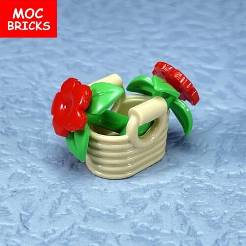 MOC Brick Plant Stem with 3 Leaves and Bottom Pin 37695 Pot Flowers Building Blocks Action Educational Assembled Toys Kids Gifts