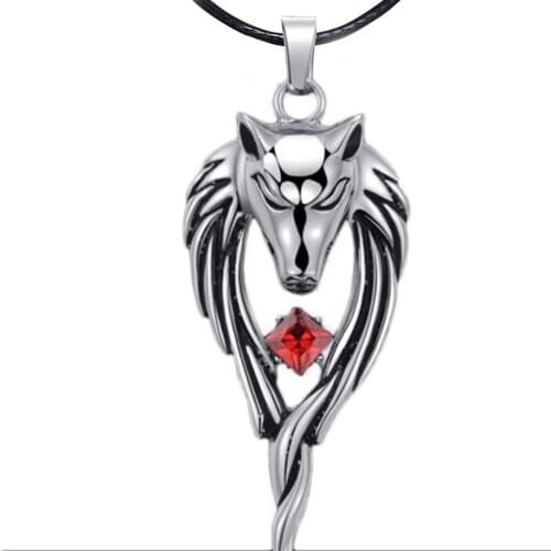 Fashion Rhinestone Titanium Steel Pendant Punk Wolf Head Totem Men Necklace