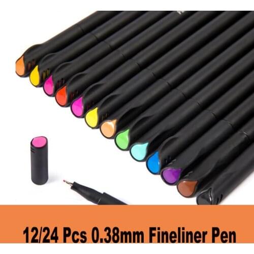 12/24 Colors Set 0.38MM Fine Liner Pens Watercolor Based Art Markers Colored Marker Pens For Manga Anime Sketch Drawing