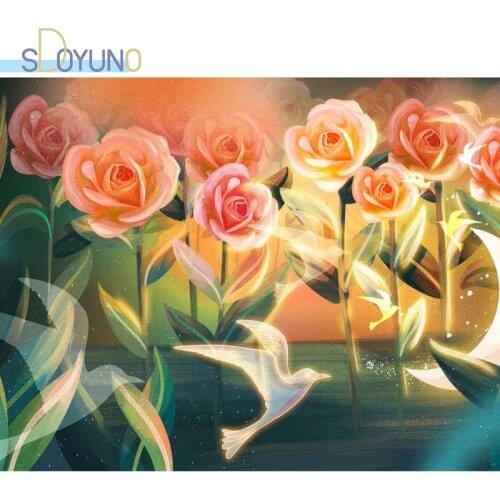 SDOYUNO 60x75cm Paint By Numbers Flowers DIY Painting By Numbers On Canvas Digital Hand Painting Rose Frameless Home Decor