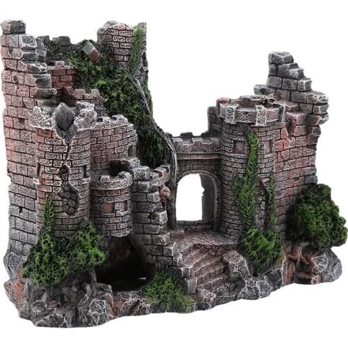 New Resin Fish Tank Ancient Castle Tower Ornament European Style Building Aquarium Rock Cave Decoration For Fish Shrimp Hiding