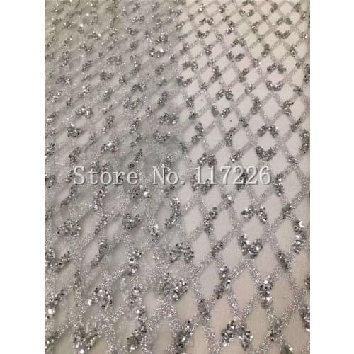 New design silver color glitter french net lace fabric glued glitter african Tulle lace JRB-3273 for women party dress