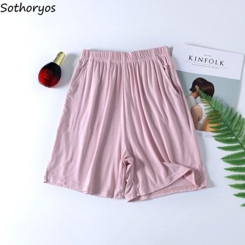 Solid Sleep Bottoms Women Simple Loose Pockets Elasticity Cozy Shorts Leisure Home Large Size M-3XL Nightwear Females Lounge Hot