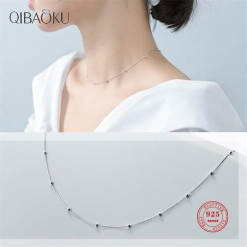 Sterling Silver 925 Necklace Glossy Bead Choker Necklace for Women Minimalist Chain Classic Accessories Fine Jewelry