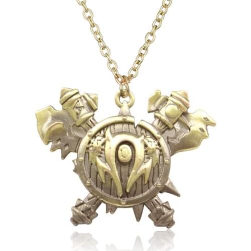 Game World Of Warcraft Orcish Horde Pendant Necklace WOW Hearthstone Vintage Bronze Metal Symbol Chain Necklace For Women Mens
