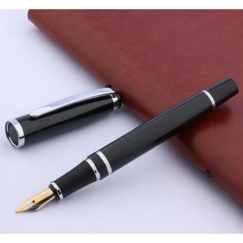Baoer BLACK NEW GIFT OFFICE metal Siver Trim M Nib Fountain Pen