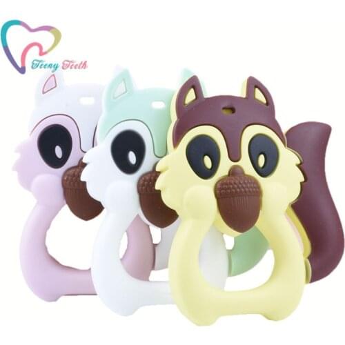 Teeny Teeth 1/2 PCS Silicone Teethers Animals Squirrel Cartoon Shape Food Grade Silicone Tiny Rod BPA Free Animal Baby Teethers