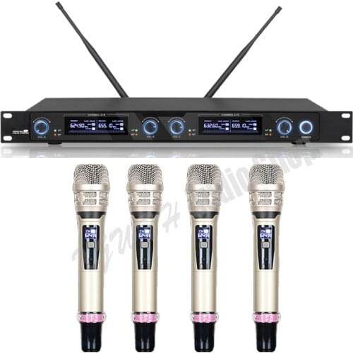 Professional UHF Wireless Microphone System 4 channel Handheld KTV Dynamic Cardioid Mic Karaoke Conference Stage