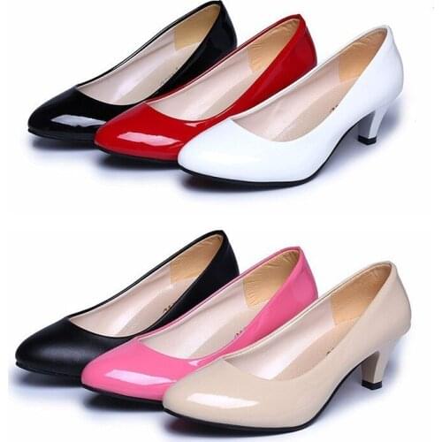 Dropshiping Patent Leather Low Heels Shoes Women Professional Shoes Ladies Shallow Mouth Work Shoes Elegant Ladies Office Shoes