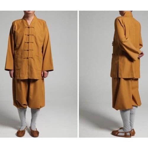 Unisex thick cotton Buddhist Monks suits uniforms abbot nunlay clothes meditation martial arts clothing sets yellow