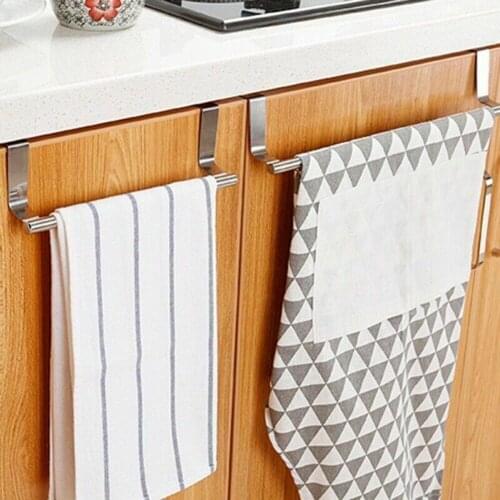 Stainless Steel Towel Racks Over Kitchen Cabinet Door Towel Bar Hanging Holder Bathroom Shelf Rack Home Organizer Hook