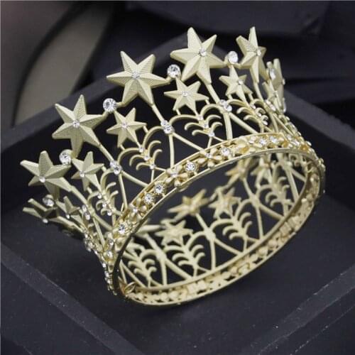 Vintage Baroque Flower Crown Matte gold Colors Round Diadem Prom Party Tiaras Head Ornaments Wedding Hair Jewelry Accessories
