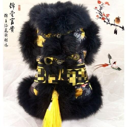 Free Shipping High Quality Handmade Dog Coat Black Fur Domineering Golden Frog Chinese Style Pet Winter Dog Clothes Poodle