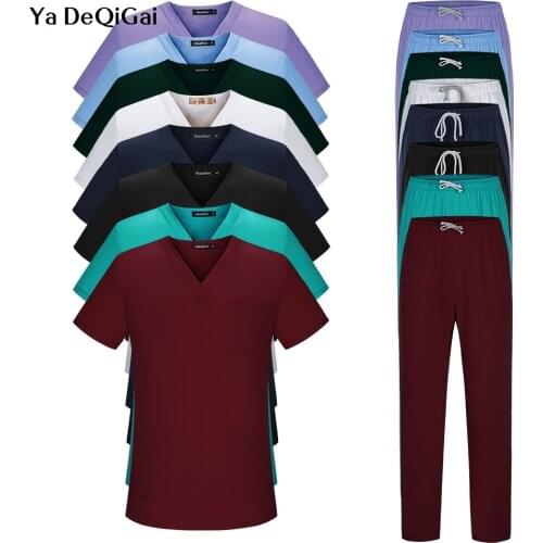 Unisex short-sleeved pet grooming work clothes suit men and women split scrubs uniforms multiple colour Laboratory suit work set