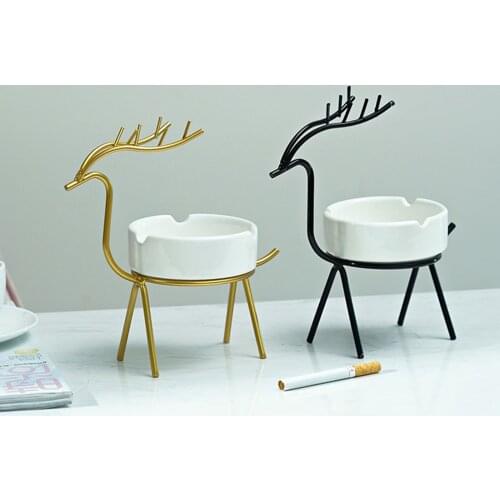 Iron Elk Deer Ashtray Creative Personality Crafts Figurines Decor Simple Model Modern Office Home Living Room Office Decoration