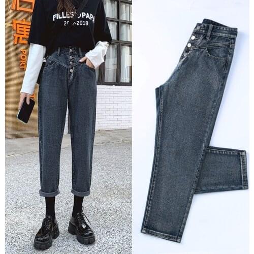 Women Blue Denim Jeans College Students High Waist Ladies Casual Jeans Loose Cool Ladies