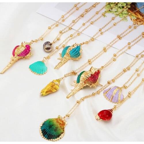 Womens Gold Color Conch Shell Pendant Necklace Bohemian New Design Natural Beach Seashell Necklace For Friends Girl Summer Gift