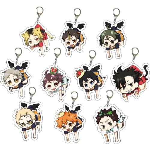 18Pcs Anime Haikyuu Acrylic Keychain Volleyball Boy Hinata Shoyo Tobio Kageyama Cartoon Figure Keyring Pendant Jewelry