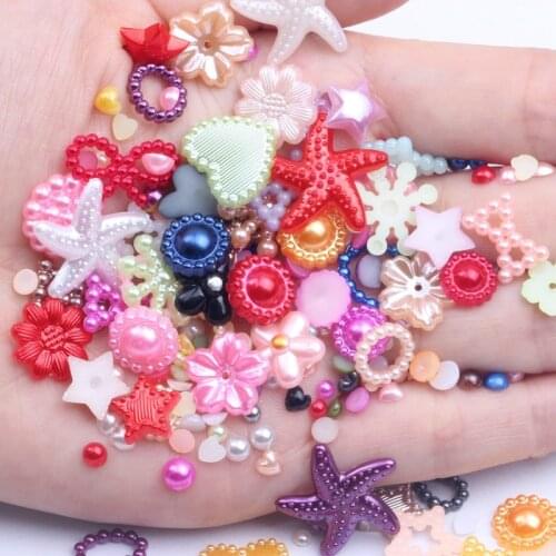 200pcs Random 4-20mm Half Round Pearls Seastar Bow Rose Rhinestone Flat Back Pearls Bead Loose Bead Gem scrapbooking accessories
