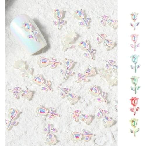 30Pcs 3D Cute Resin Aurora Rose Flowers Nail Art Decorations For Jewelry Charms DIY Manicure Nails Glitter Accessories