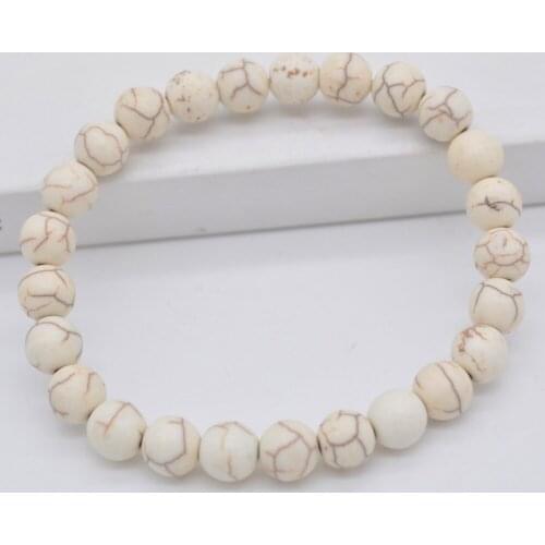 8MM White Howlite Round Beads Bracelet Stretch Jewelry For Woman Gift 7.8 Inch G240