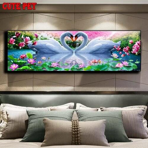 Diy diamond painting Animal swan swimming in the lake diamond mosaic cross stitch embroidery diamond square stones decor large