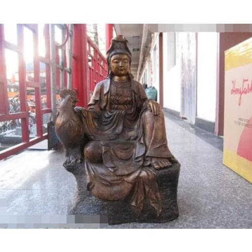 Free shipping S03384 Tibet classical Bronze Sit freedom Kwan-Yin Bodhisattva Buddha Hold chook Statue