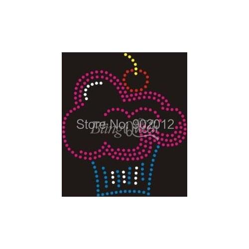 BlingQueen 25pcs/lot Korean Iron On Rhinestone Transfers Cupcake Design Free Shipping