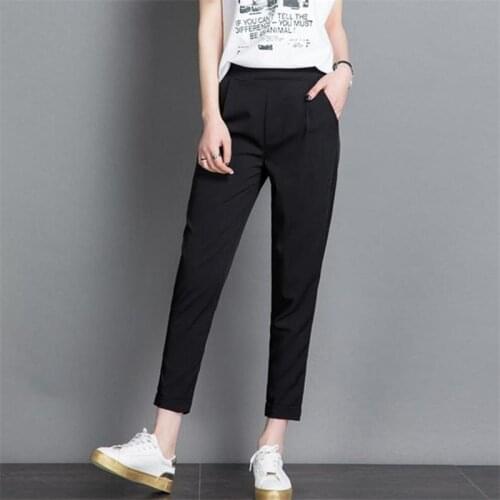 Women Summer Pants Plus Size 7XL Office Lady Work Solid Color Chiffon Trousers Black Ankle Length Pencil Pants Femme