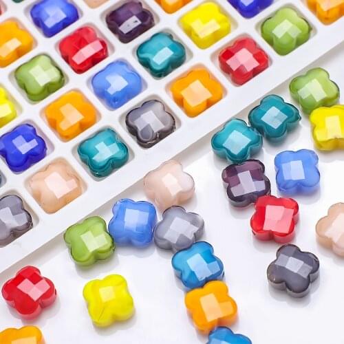 50pcs Wholesale Bulk Lots 12mm Four-leaf clover Shape Glass Petal Beads For DIY Making Crystal Pendant Accessories Craft