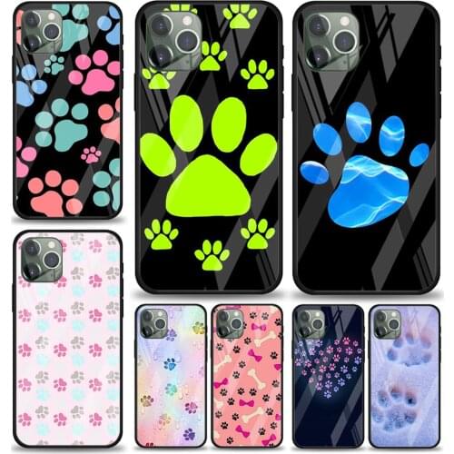 Dog foot Paw for Apple iPhone 12 Pro Max Mini 11 Pro XS Max X XR 6S 6 7 8 Plus Luxury Tempered Glass Phone Case