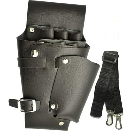 PU Leather Rivet Hair Scissor Bag Clips Bag Hairdressing Barber Scissor Holster Pouch Holder Case with Waist Shoulder Belt Black