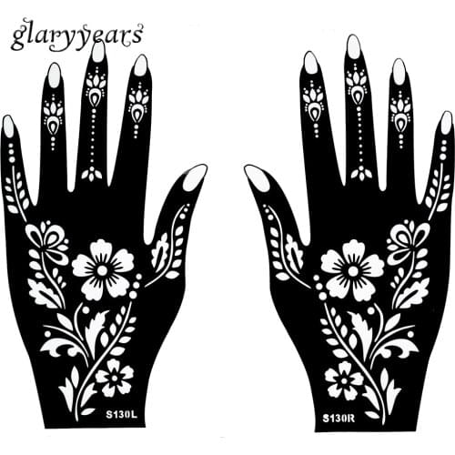 Hot 1 Pair Indian Henna Tattoo Stencil Plant Flower Pattern Design for Women Hands Art Airbrush Paint Tattoo Template 2019 S130