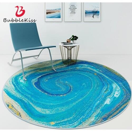 Bubble Kiss Modern Art Round Carpet Blue Sea Carpets For Living Room Tea Tables Non-Slip Rug Foldable Home Decorative Carpet