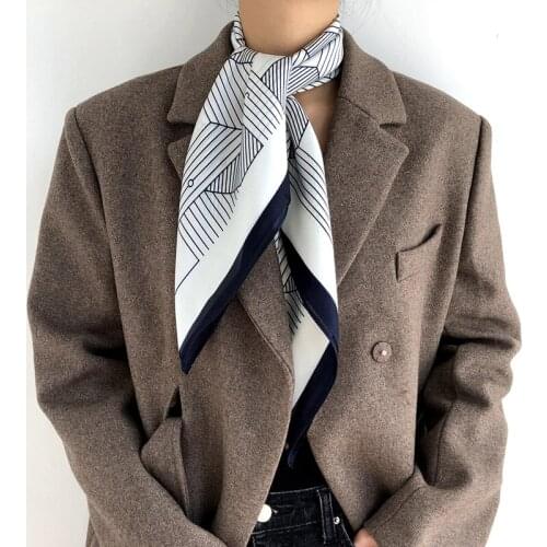 Summer Waist Tied Silk Scarf Spring and Autumn Rubiks Cube Silk Imitation Square Simple Office Small Square Silk Scarf Womens