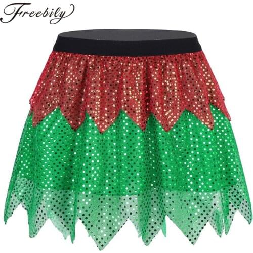 Women Shiny Sequins Elastic Waistband A-Line Mini Skirt Christmas Costume Festival Rave Stage Performance Dance Skirts