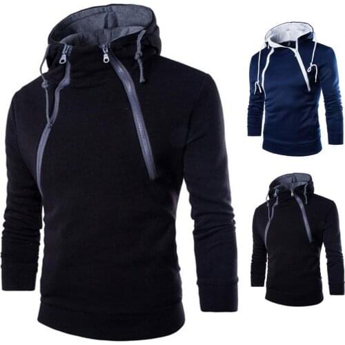 Men Autumn Fashion Double Zipper Hoodie Long Sleeve Pullover Sports Sweatshirt