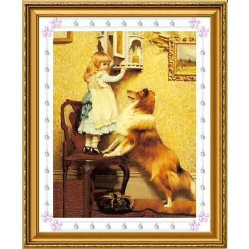 New Needlework,for embroidery,DIY Girl shepherd dog cute 14CT Cross stitch kits,Art Pattern counted Cross-Stitching decor