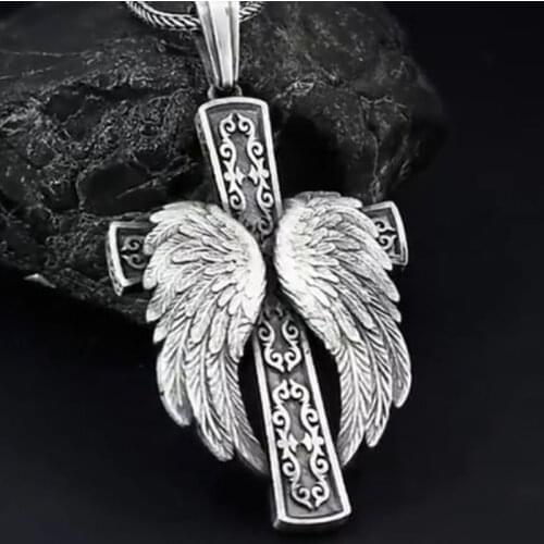 Cheap Necklace Men Cross Feather Wings Vintage Fashion Jewelry Cheap Mens Necklace Halloween Jewelry Personalized Necklace