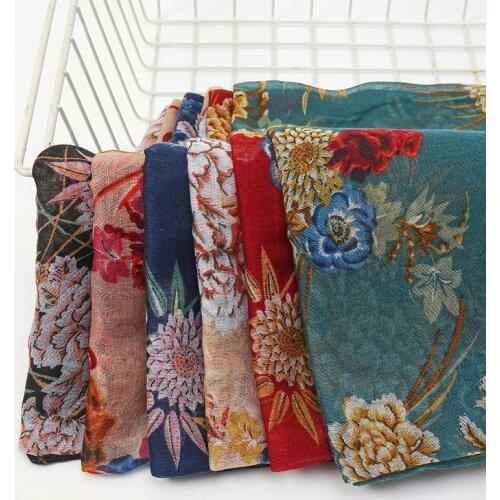 New Arrival Flower Printed Cotton Scarf Shawls Fashion Viscose Muslim Hijabs Head Wraps Big Size Long Mulffers Stoles 10PCS/Lot