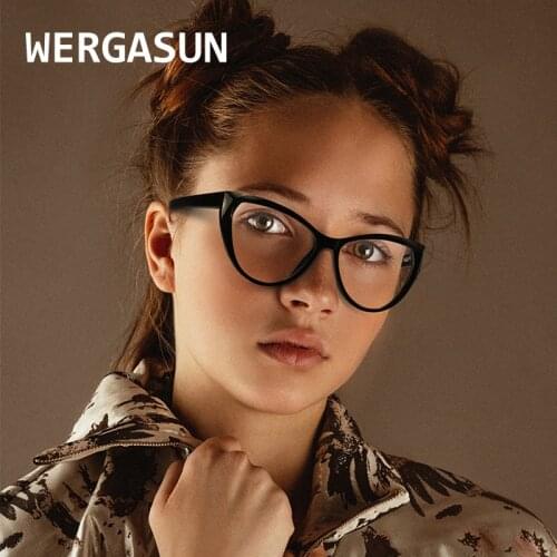 WERGASUN TR90 Cat Eye Anti Blue-Ray Glasses Frames Men Women Optical Fashion Computer Glasses