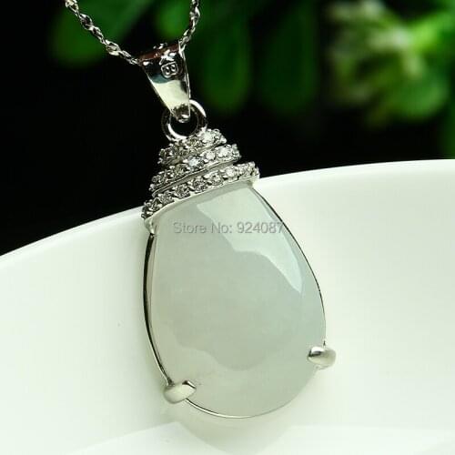 Genuine goods a waxy types of ice jade pendant high-end fashion 925 silver inlaid jade necklace pendant for female