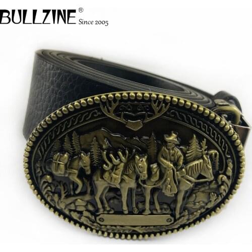 Bullzine Zinc alloy retro Western horse driver belt buckle cowboy jeans belt buckle FREE PU belt FP-03573-1 drop shipping